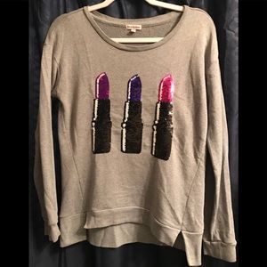 Juicy Couture Grey Sequined Lipstick sweatshirt.